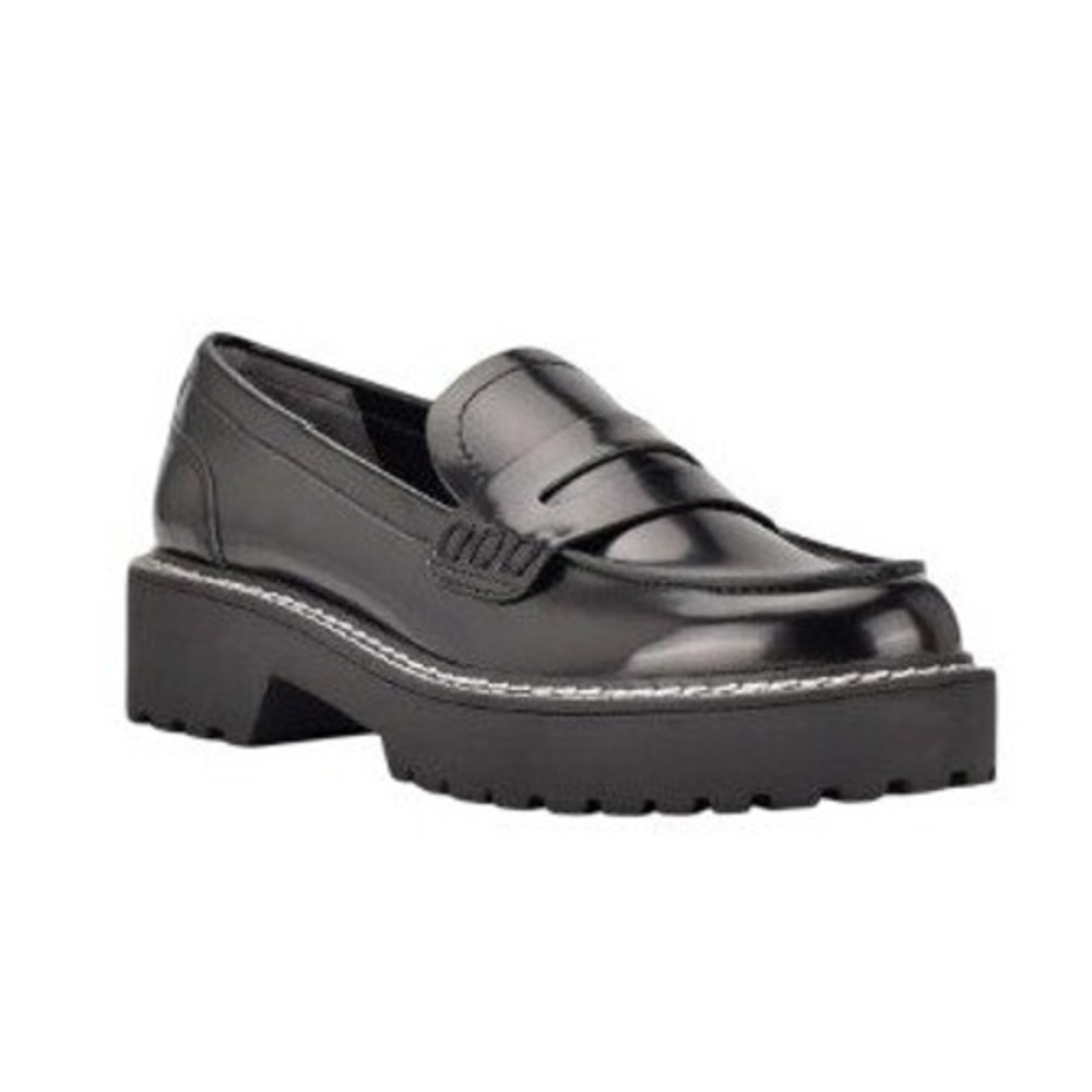 Calvin Klein Black Leather Chunky Lug Sole Penny Loafers